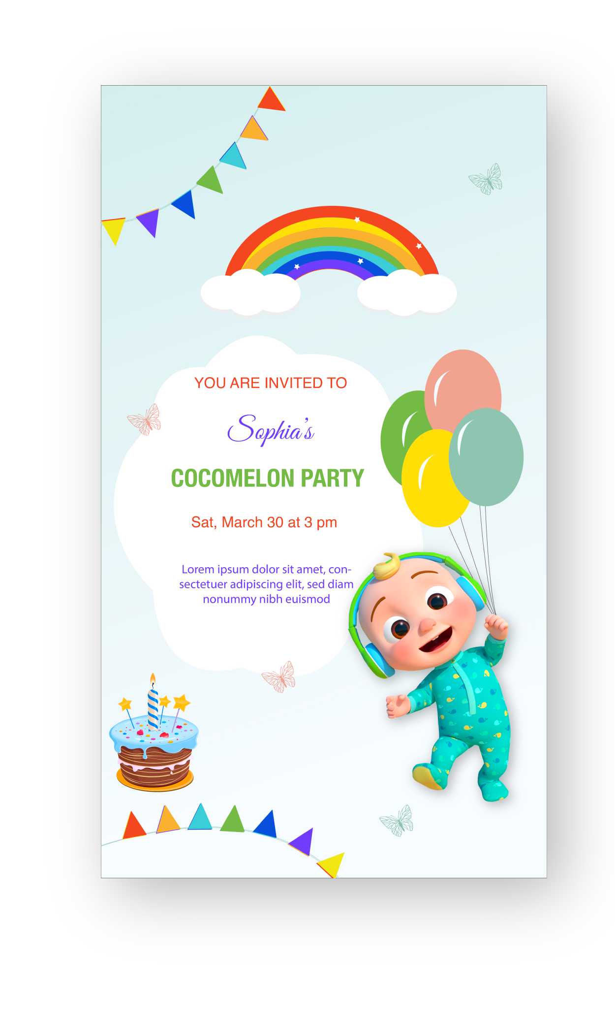 Cocomelon themed birthday invite